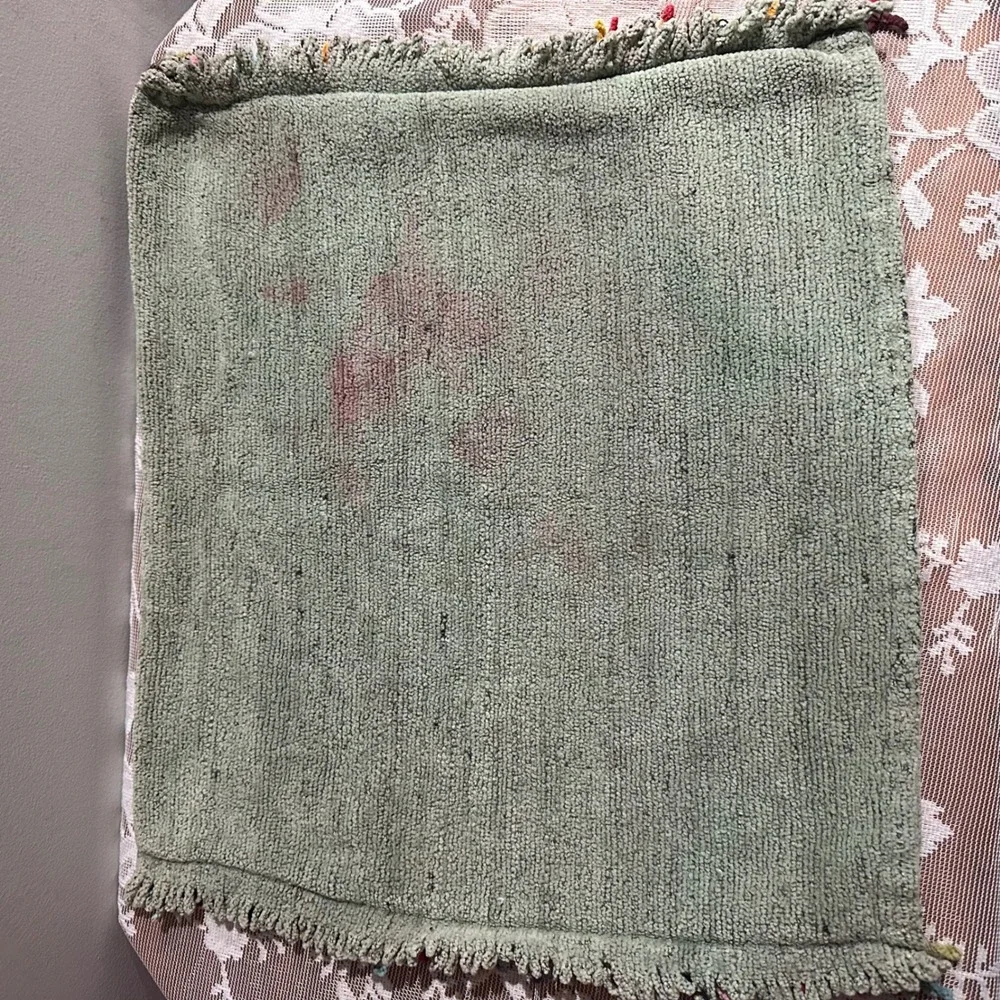 Handmade Floral Accent Pillow Peach Blue Red‎ Pink Textured Fringe Boho